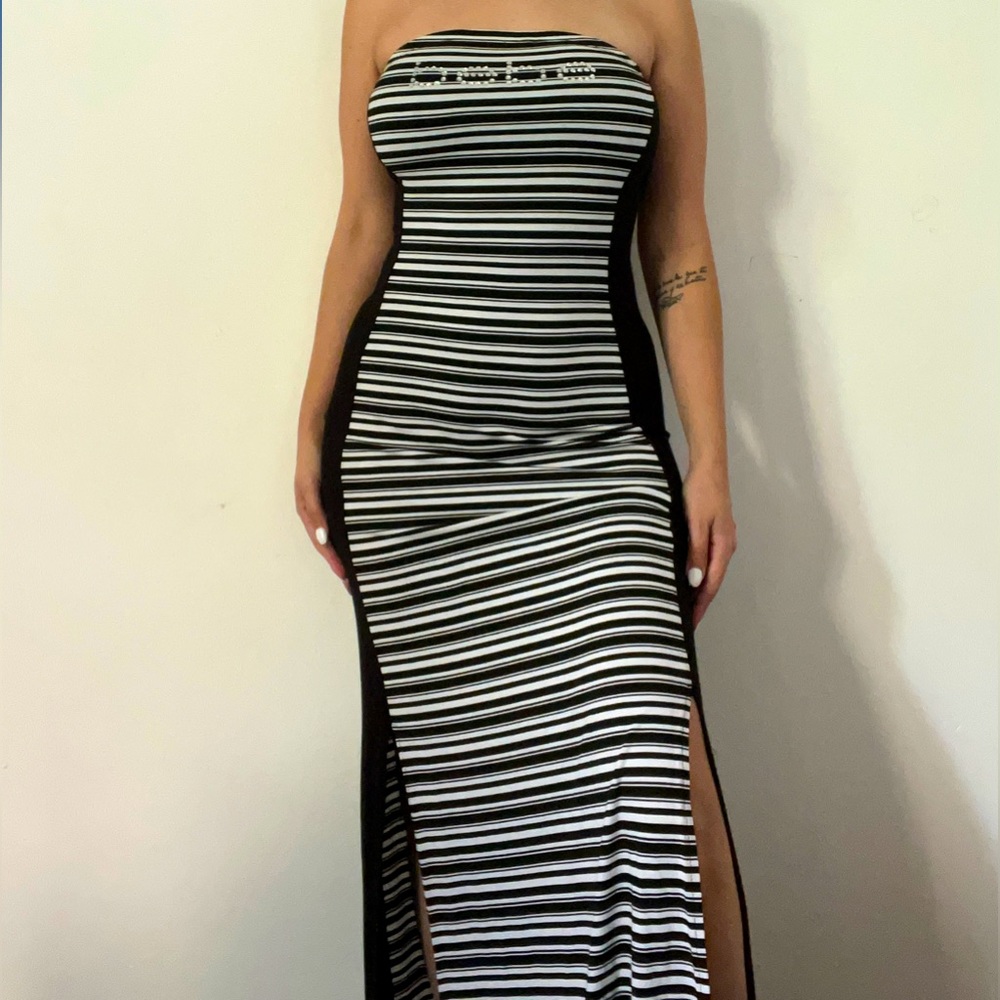 bebe Strapless Maxi bodycon slit Dress